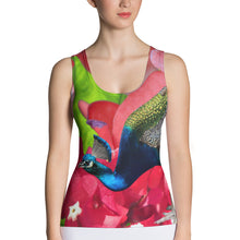 Load image into Gallery viewer, Colorful Peacock Tank Top with Pink Flowers and Tropical Green Leaves - Athletic Top - Tennis Top - Tennis Shirt