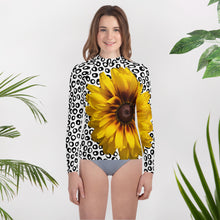 Load image into Gallery viewer, Youth Rash Guard- Sunflower with Polka Dots