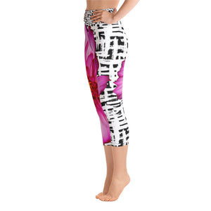 Yoga Capri Leggings - Pink Floral Leggings - Pink Flower