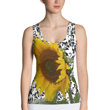 Load image into Gallery viewer, Sunflower Tank Top - Sunflower Tank Top with Beautiful Black and White Pattern Background