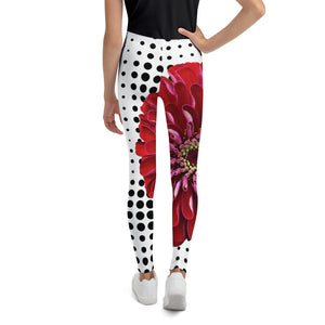 Youth Leggings - Bold Red Floral Print