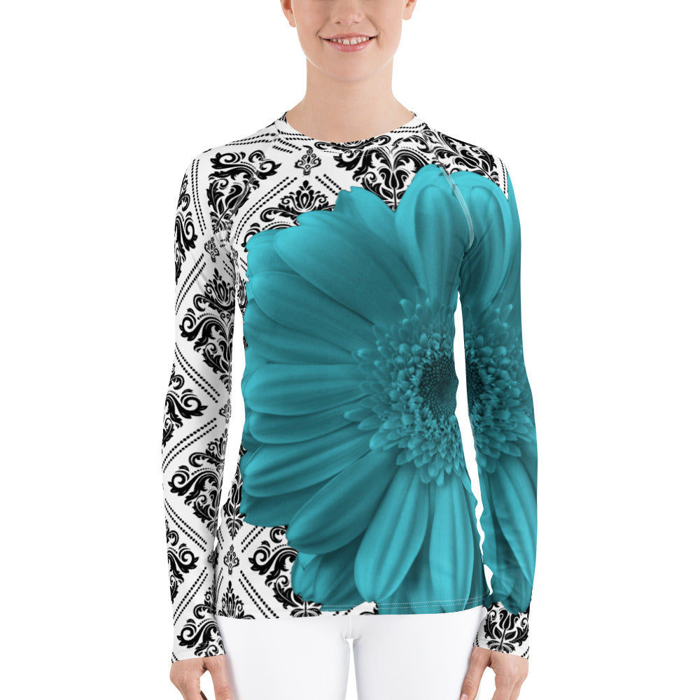 Rash guard - Swim Shirt - Sun Shirt - UPF Shirt - Turquoise Floral Shirt