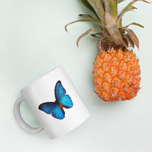 Load image into Gallery viewer, White glossy mug - Blue Butterfly - Colorful - Happy Coffee Mug