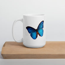 Load image into Gallery viewer, White glossy mug - Blue Butterfly - Colorful - Happy Coffee Mug
